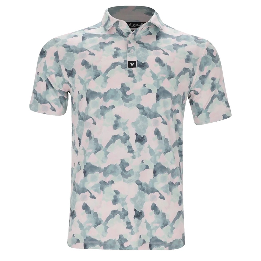 NEW Bad Birdie Mens Core Polo Golf Shirt MED Performance Mirage Oasis Green Pink